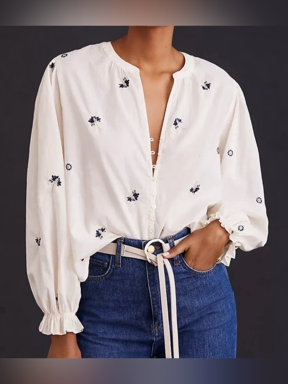 Velvet by Graham Spencer Selma Blouse White Cotton S As Seen On 9-1-1